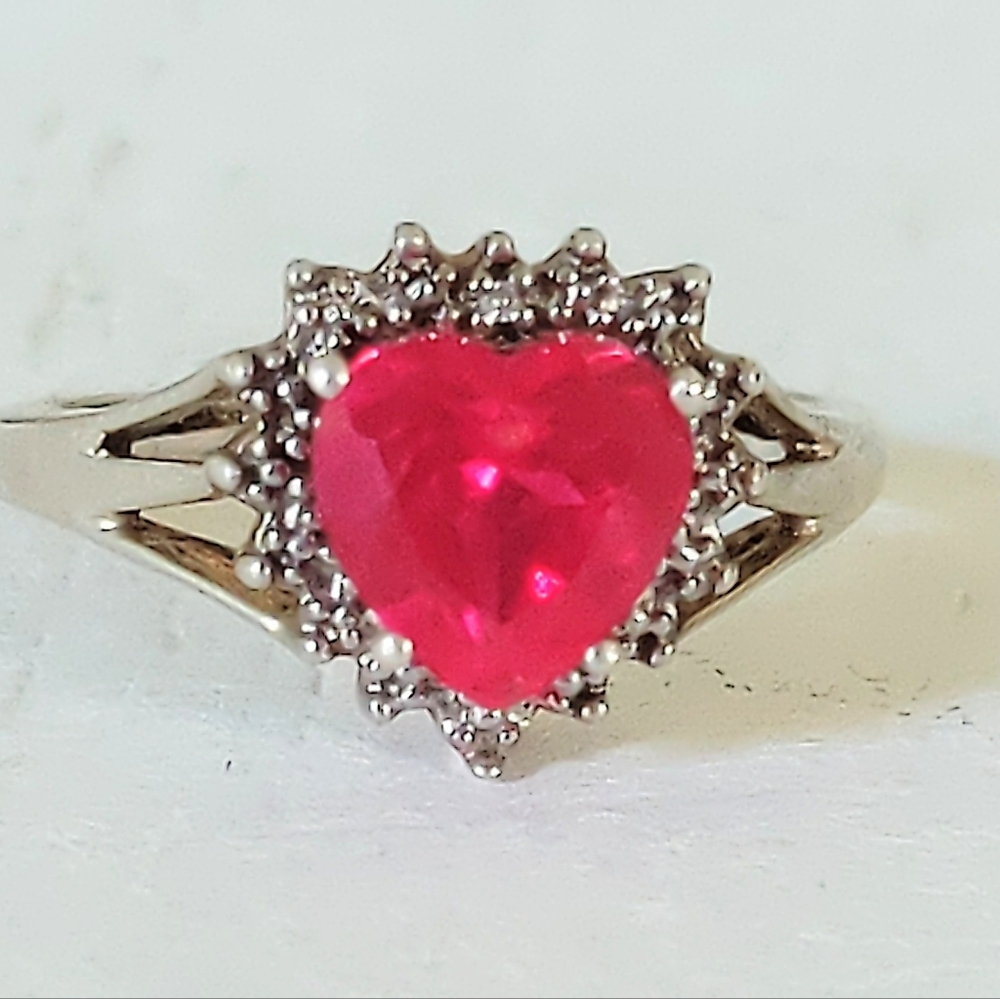 .925 Sterling Silver Heart Shaped Ruby Ring Dainty Style